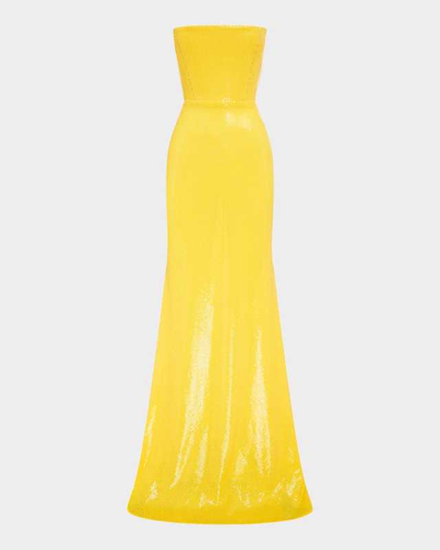 Strapless Sequined Mesh Trumpet Gown